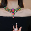 Rhinestone Square Heart Teardrop Pendant Copper Necklace For Women Light Luxury Statement Style view 3