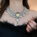 Rhinestone Square Heart Teardrop Pendant Copper Necklace For Women Light Luxury Statement Style view 1
