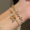 Copper Zircon Iris Flower Cross Adjustable Bangle Light Luxury Elegant Jewelry view 1