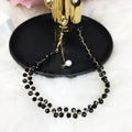 Gold Short Pearl and Black Crystal Bead Choker Necklaces view 3