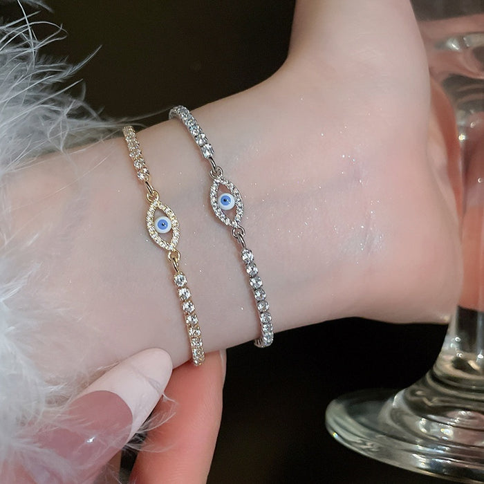 Light Luxury Copper Zircon Oval Eye Bangle Geometric Sparkling Designer Bracelet