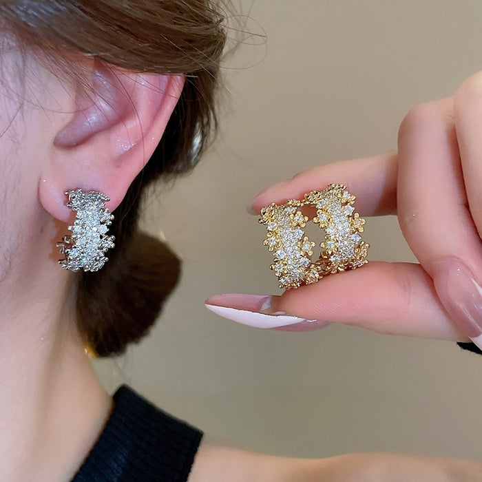 Copper Zircon Letter C Stud Earrings For Women, Light Luxury Fashion Elegant Ear Jewelry
