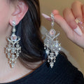 Chic Alloy Rhinestone Heart Tassel Drop Earrings With Silver Needle Posts view 1