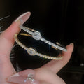 Gold Plated Copper Zircon Oval Open Bangle Minimalist Luxury Fashion Bracelet Jewelry view 2