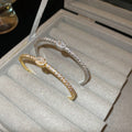 Gold Plated Copper Zircon Oval Open Bangle Minimalist Luxury Fashion Bracelet Jewelry view 4