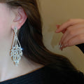 Copper Oval Rhinestone Pendant Drop Earrings For Women Light Luxury Geometric Ear Jewelry view 3