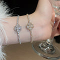 Copper Zircon Flower Bangle For Women, Light Luxury Full Pave Vintage Bracelet view 4