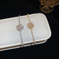 Copper Zircon Flower Bangle For Women, Light Luxury Full Pave Vintage Bracelet view 3