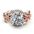 Rose Gold Tone Vine Swirl Center Clear Stone Halo Finger Ring view 4