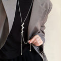 Rhinestone Coiled Snake Sweater Necklace Alloy Minimalist Chic Animal Pendant For Women view 3