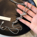 Rhinestone Coiled Snake Sweater Necklace Alloy Minimalist Chic Animal Pendant For Women view 2