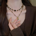 Vintage Copper Irregular Oval Tiger Eye Stone Sweater Necklace For Women view 1