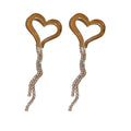 Copper Heart Rhinestone Tassel Drop Earrings Chic Light Luxury Stud Style Ear Jewelry view 5