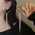 Copper Heart Rhinestone Tassel Drop Earrings Chic Light Luxury Stud Style Ear Jewelry view 4