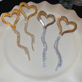 Copper Heart Rhinestone Tassel Drop Earrings Chic Light Luxury Stud Style Ear Jewelry view 2