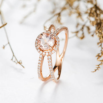 Round Crystal Crossing Double Band Ring in Rose Gold Tone
