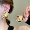 Light Luxury Rhinestone Inlaid Round Smooth Metal Stud Earrings For Women view 4