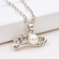 Silver Tone Mom Script Pearl Look Pendant Necklace view 3