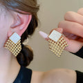 Alloy Woven Rhombus Stud Earrings For Women Light Luxury Vintage Fashion Jewelry view 3