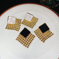 Alloy Woven Rhombus Stud Earrings For Women Light Luxury Vintage Fashion Jewelry view 2