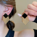 Alloy Woven Rhombus Stud Earrings For Women Light Luxury Vintage Fashion Jewelry view 4