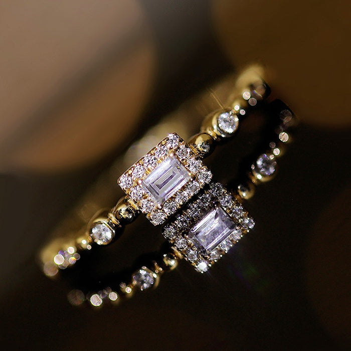 Stackable Square Geometric Zircon Ring For Women, Daily Wear Fashion Finger Jewelry