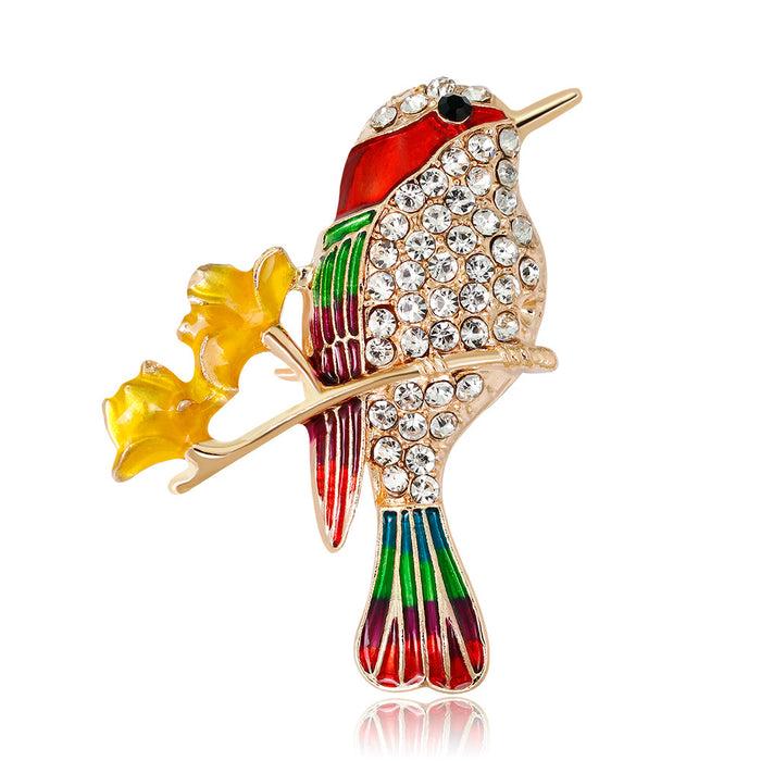 Red Gold Tone Bird Enamel Two Designs Metal Brooch Pin