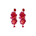 Chic Vintage Fabric Rose Faux Pearl Stud Earrings With Silver Pins Statement Floral Jewelry view 5