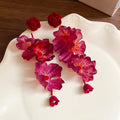 Chic Vintage Fabric Rose Faux Pearl Stud Earrings With Silver Pins Statement Floral Jewelry view 4