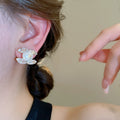 Gold Tone Copper Letter Zircon Pearl Stud Earrings With Silver Pins Modern Minimalist Style view 3