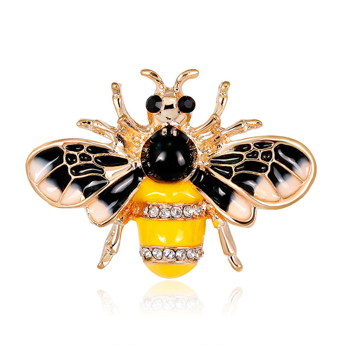 Black Gold Tone Bee Crystal Enamel Metal Brooch Pin