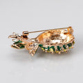 Green Gold Tone Flower Crystal Metal Brooch Pin 4.9 x 2.9 cm view 3