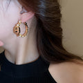 Real Gold Plated Pig Nose Faux Pearl Hoop Earrings For Women Light Luxury Fashion Jewelry view 2