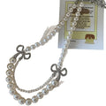 Rhinestone Double Layer Bow Faux Pearl Necklace For Women Minimalist Elegant Clavicle Choker view 5