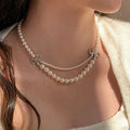 Rhinestone Double Layer Bow Faux Pearl Necklace For Women Minimalist Elegant Clavicle Choker view 1