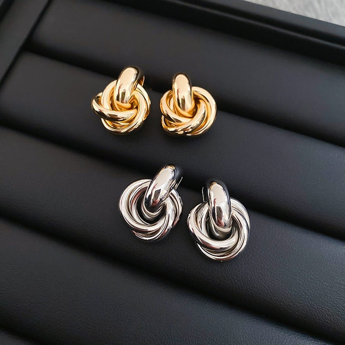 Light Luxury Round Wrapped Metal Stud Earrings With Silver Posts For Women