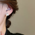 Light Luxury French Vintage Flower Faux Pearl Enamel Stud Earrings With Silver Pins view 3