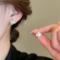 Light Luxury French Vintage Flower Faux Pearl Enamel Stud Earrings With Silver Pins view 1