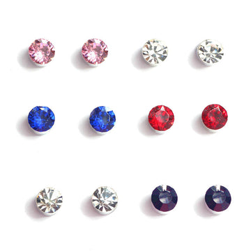 Six Color Round Crystal Look Magnetic Stud Earrings