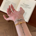 14K Gold Plated Copper Zircon Horseshoe Clasp Oval Bangle Light Luxury Vintage Jewelry view 3