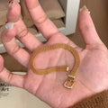 14K Gold Plated Copper Zircon Horseshoe Clasp Oval Bangle Light Luxury Vintage Jewelry view 2