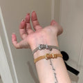 14K Gold Plated Copper Zircon Horseshoe Clasp Oval Bangle Light Luxury Vintage Jewelry view 1