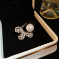 Zircon Bow Pearl Open Ring With Minimalist Design For Women view 4