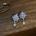 Alloy Floral Leaf Tassel Drop Earrings With Silver Pins Vintage Chinese Style Jewelry view 4