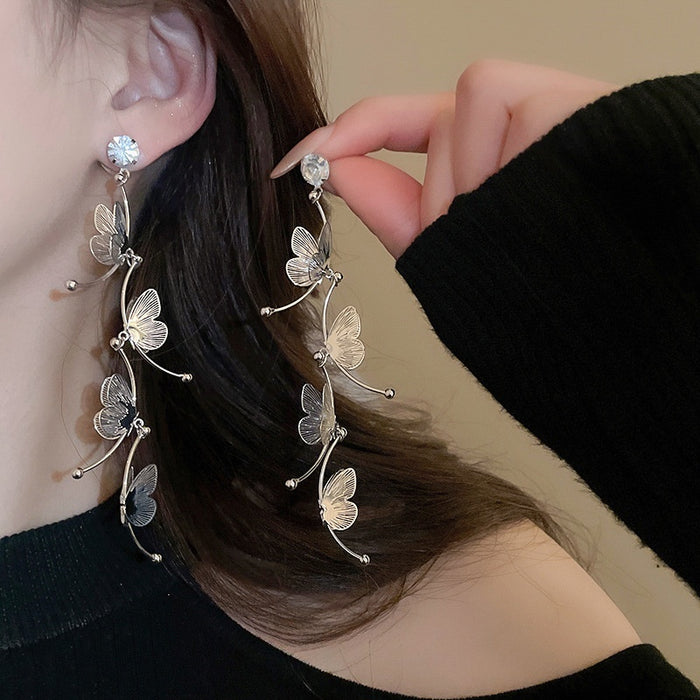 Copper Rhinestone Hollow Butterfly Stud Earrings Chic Light Luxury Fashion Ear Jewelry for Women
