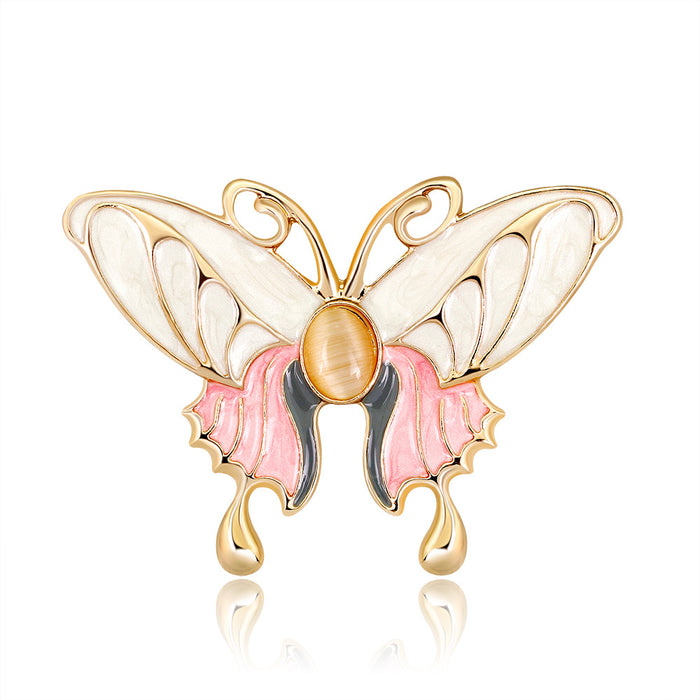 Red Gold Tone Butterfly Enamel Metal Brooch Pin 5 x 4.9 cm