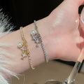 Light Luxury Pearl Bangle With Zircon Snowflake Cross Geometric Charm view 3