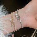Light Luxury Pearl Bangle With Zircon Snowflake Cross Geometric Charm view 1