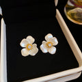 Gold Plated Copper Zircon Flower Stud Earrings With Silver Posts For Women Light Luxury Fashion Jewelry view 2