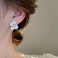 Gold Plated Copper Zircon Flower Stud Earrings With Silver Posts For Women Light Luxury Fashion Jewelry view 3